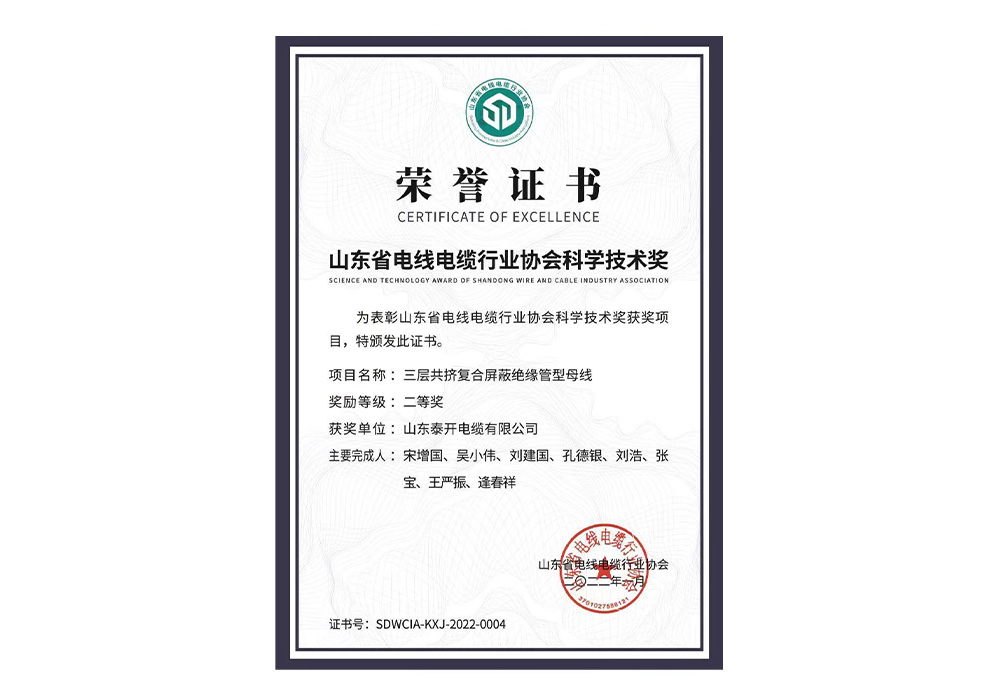 科学技术奖（三层共挤复合屏蔽绝缘管型母线）